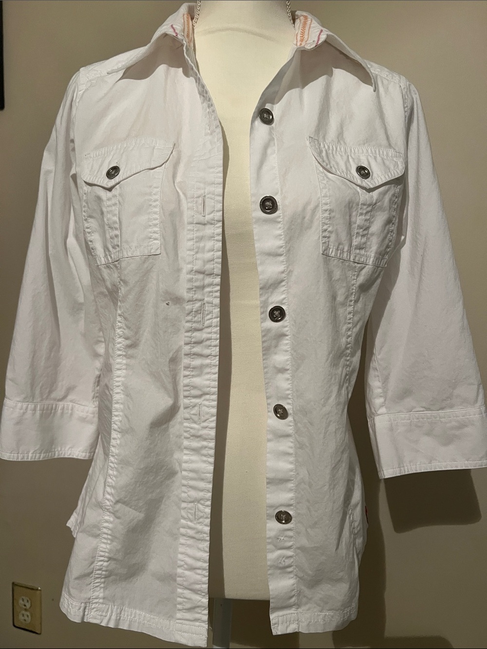 The North Face White Hooded Jacket with Pink Stitching